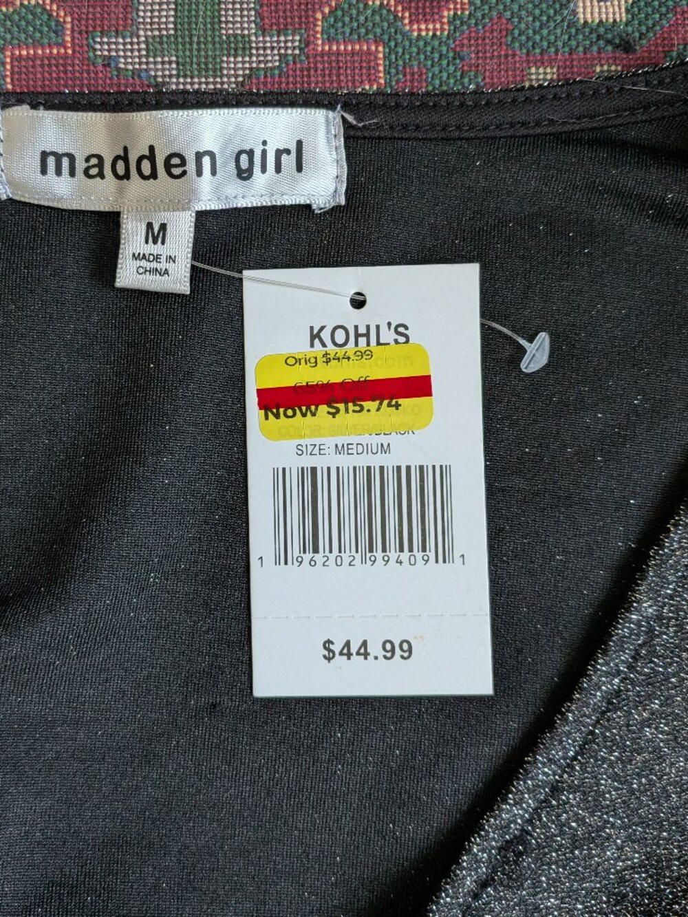 Madden Girl NWT Charcoal Shimmer Tie-Front Bell Sleeve Top - Size M - Picture 3 of 3